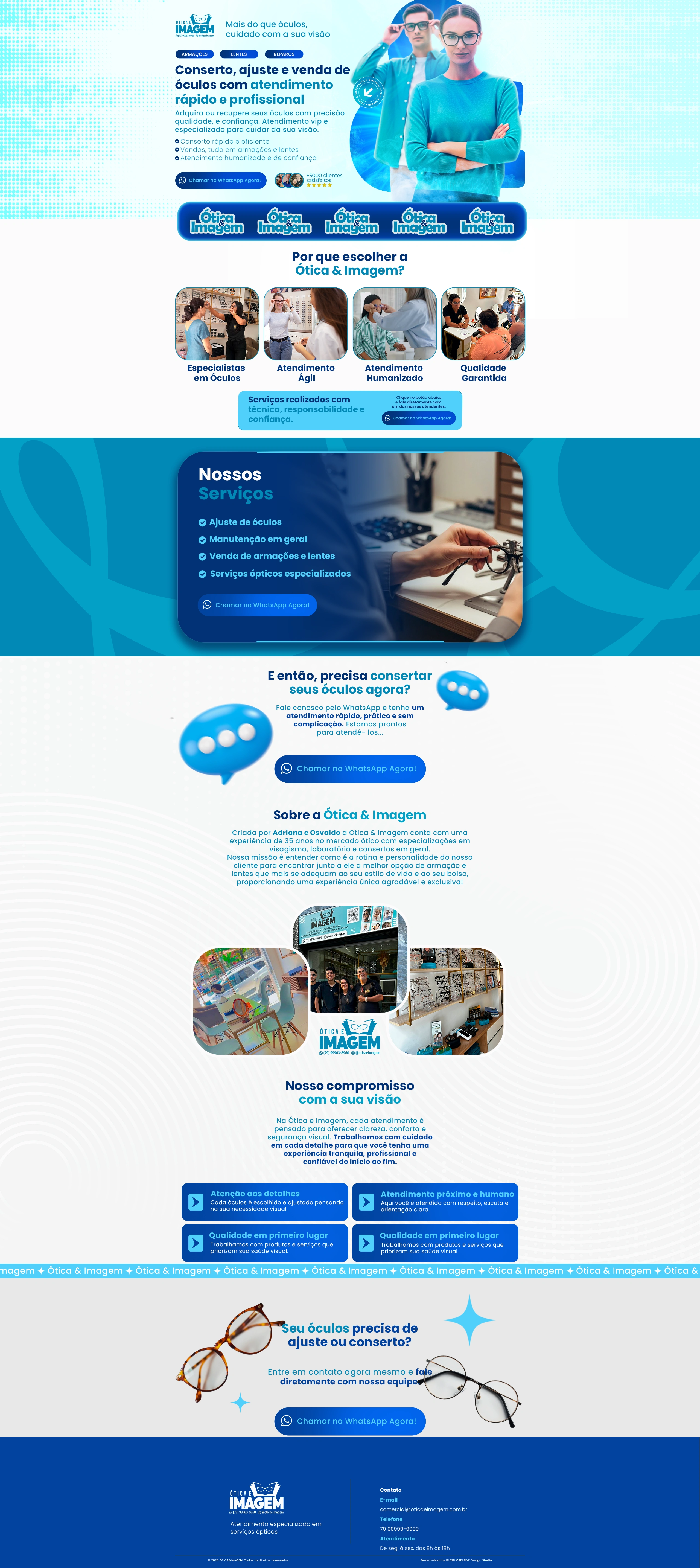 Ótica & Imagem — landing page completa na versão desktop